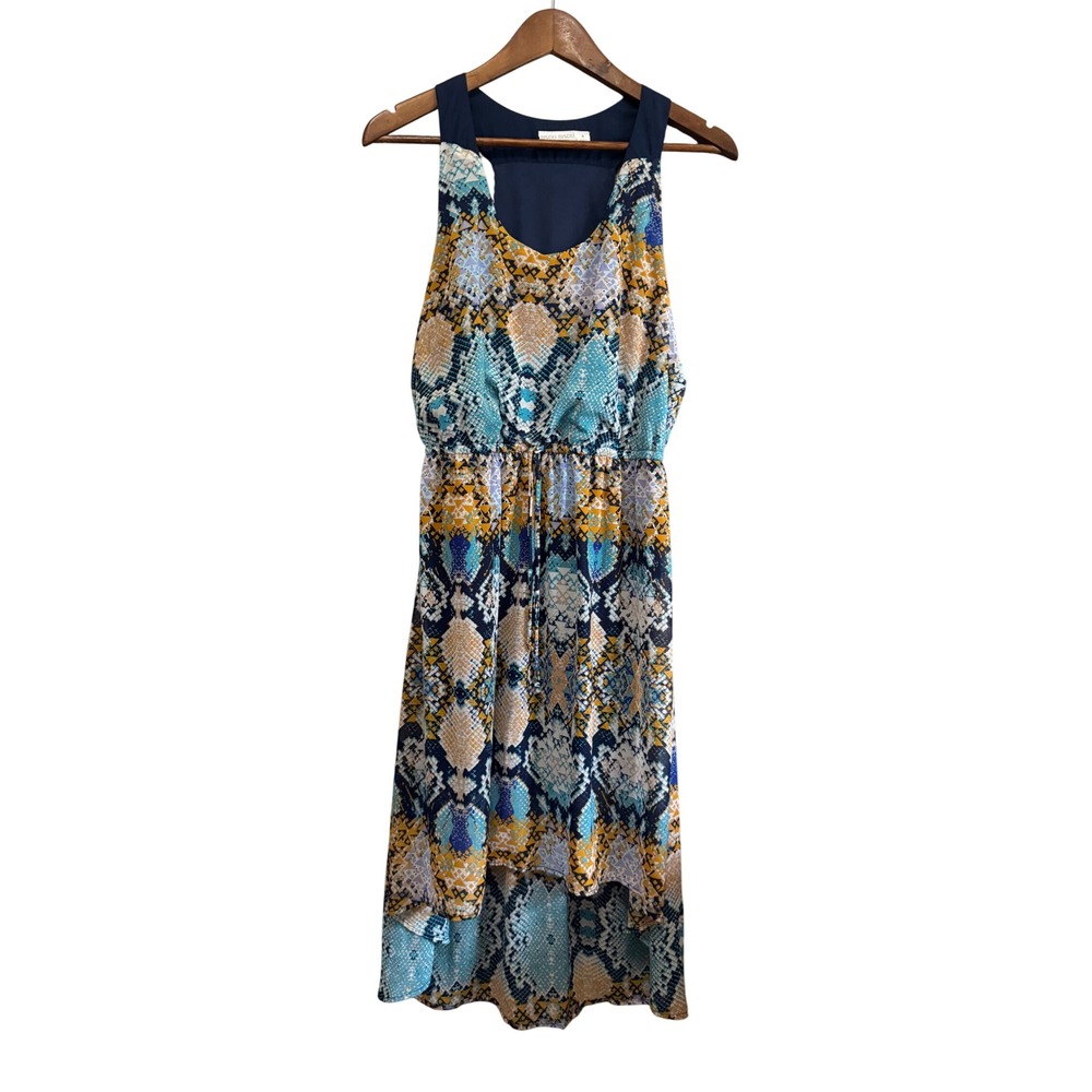 Bisou‎ Bisou Snake Print High Low Dress Womens 8 Blue Orange Excellent Chiffon